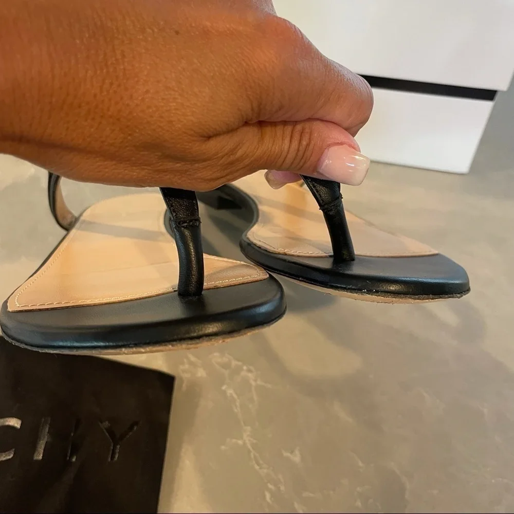 GIVENCHY black thong metal logo sandals size 36